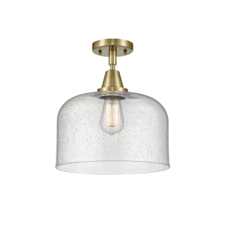 A large image of the Innovations Lighting 447-1C-13-12-L Bell Semi-Flush Antique Brass / Seedy