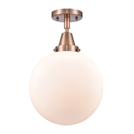 A large image of the Innovations Lighting 447-1C-13-10 Beacon Semi-Flush Antique Copper / Matte White