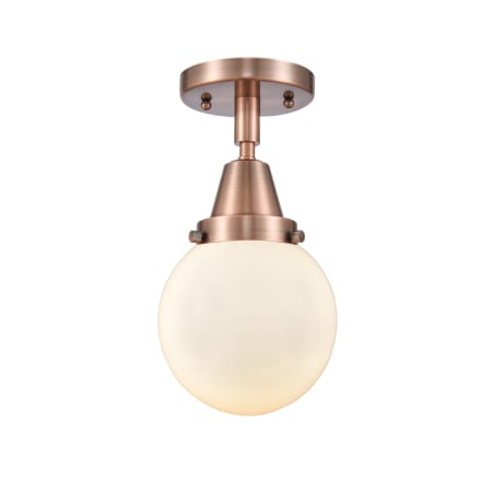 A large image of the Innovations Lighting 447-1C-11-6 Beacon Semi-Flush Antique Copper / Matte White
