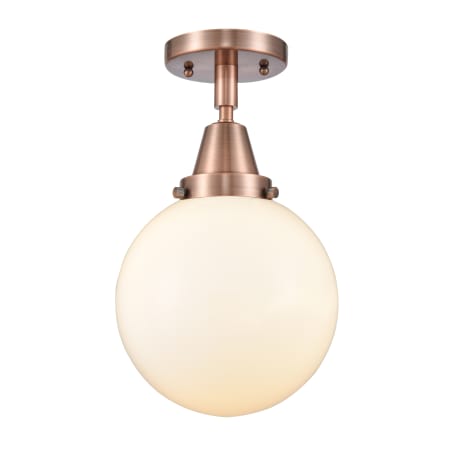 A large image of the Innovations Lighting 447-1C-13-8 Beacon Semi-Flush Antique Copper / Matte White