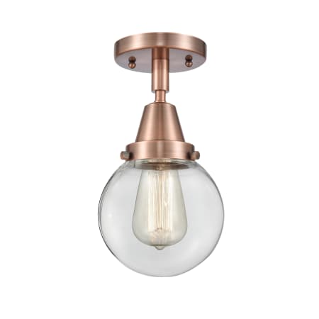 A large image of the Innovations Lighting 447-1C-11-6 Beacon Semi-Flush Antique Copper / Clear