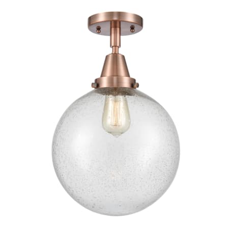 A large image of the Innovations Lighting 447-1C-13-10 Beacon Semi-Flush Antique Copper / Seedy