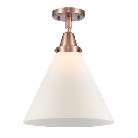 A large image of the Innovations Lighting 447-1C-16-12-L Cone Semi-Flush Antique Copper / Matte White