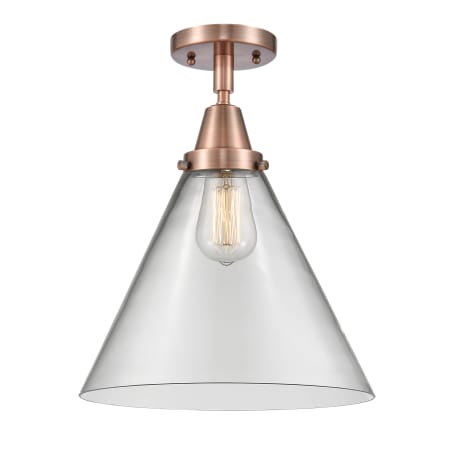 A large image of the Innovations Lighting 447-1C-16-12-L Cone Semi-Flush Antique Copper / Clear