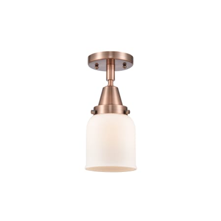A large image of the Innovations Lighting 447-1C-10-5 Bell Semi-Flush Antique Copper / Matte White