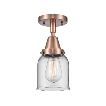 A large image of the Innovations Lighting 447-1C-10-5 Bell Semi-Flush Antique Copper / Clear