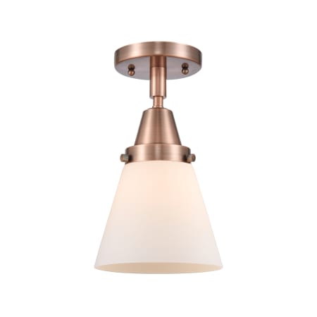 A large image of the Innovations Lighting 447-1C-10-7 Cone Semi-Flush Antique Copper / Matte White