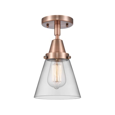 A large image of the Innovations Lighting 447-1C-10-6 Cone Semi-Flush Antique Copper / Clear