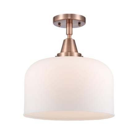 A large image of the Innovations Lighting 447-1C-13-12-L Bell Semi-Flush Antique Copper / Matte White