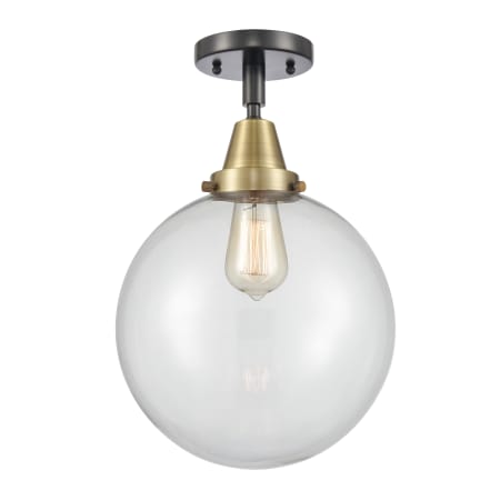A large image of the Innovations Lighting 447-1C-13-10 Beacon Semi-Flush Black Antique Brass / Clear