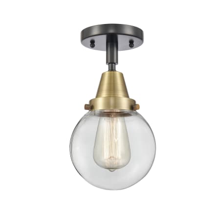 A large image of the Innovations Lighting 447-1C-11-6 Beacon Semi-Flush Black Antique Brass / Clear
