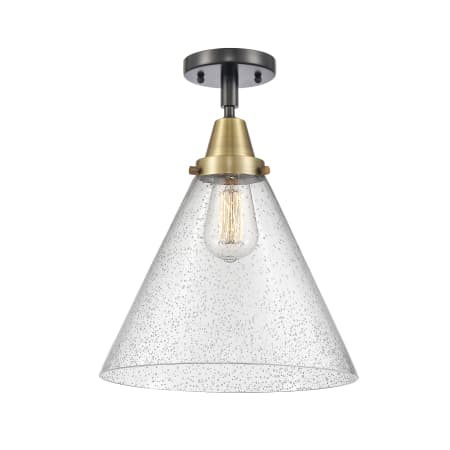 A large image of the Innovations Lighting 447-1C-16-12-L Cone Semi-Flush Black Antique Brass / Seedy