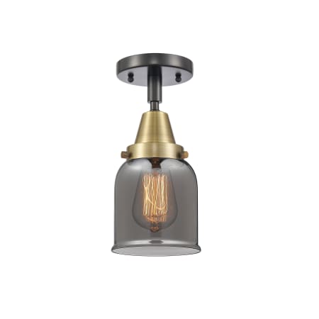 A large image of the Innovations Lighting 447-1C-10-5 Bell Semi-Flush Black Antique Brass / Plated Smoke