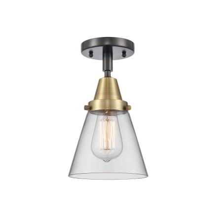 A large image of the Innovations Lighting 447-1C-10-6 Cone Semi-Flush Black Antique Brass / Clear