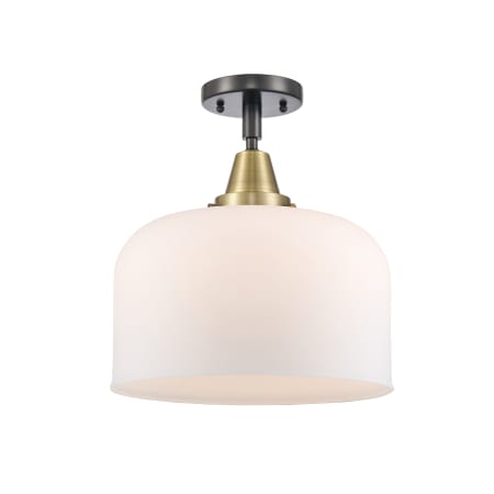 A large image of the Innovations Lighting 447-1C-13-12-L Bell Semi-Flush Black Antique Brass / Matte White