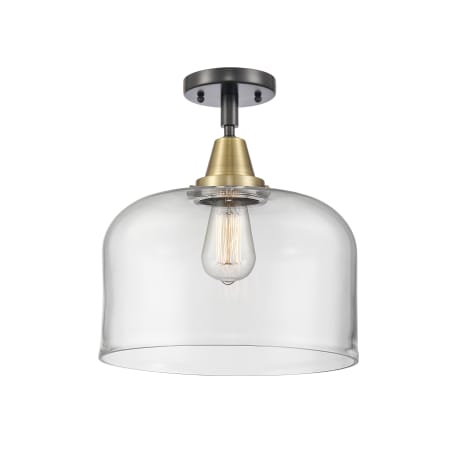 A large image of the Innovations Lighting 447-1C-13-12-L Bell Semi-Flush Black Antique Brass / Clear