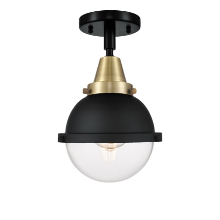 A large image of the Innovations Lighting 447-1C-11-7 Hampden Semi-Flush Black Antique Brass / Clear