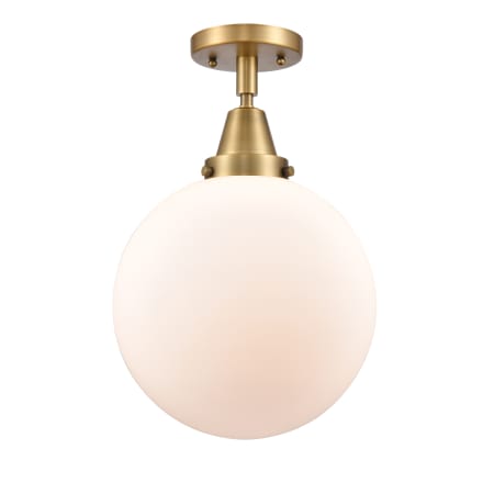 A large image of the Innovations Lighting 447-1C-13-10 Beacon Semi-Flush Brushed Brass / Matte White