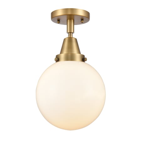 A large image of the Innovations Lighting 447-1C-13-8 Beacon Semi-Flush Brushed Brass / Matte White
