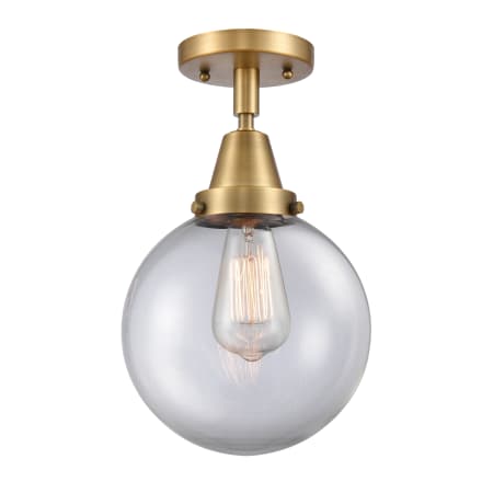 A large image of the Innovations Lighting 447-1C-13-8 Beacon Semi-Flush Brushed Brass / Clear