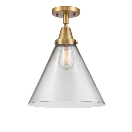 A large image of the Innovations Lighting 447-1C-16-12-L Cone Semi-Flush Brushed Brass / Clear