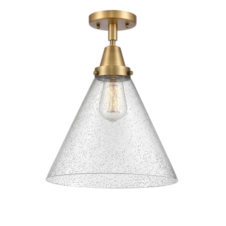 A large image of the Innovations Lighting 447-1C-16-12-L Cone Semi-Flush Brushed Brass / Seedy