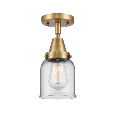 A large image of the Innovations Lighting 447-1C-10-5 Bell Semi-Flush Brushed Brass / Clear