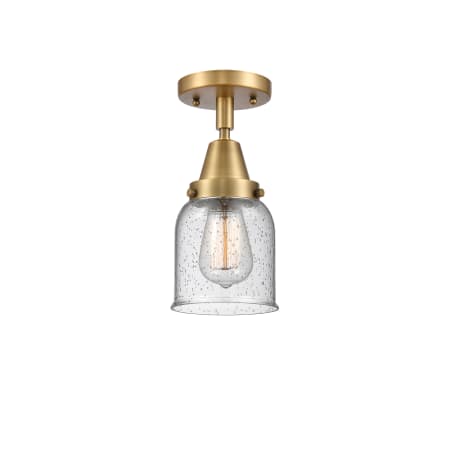 A large image of the Innovations Lighting 447-1C-10-5 Bell Semi-Flush Brushed Brass / Seedy