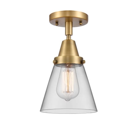 A large image of the Innovations Lighting 447-1C-10-6 Cone Semi-Flush Brushed Brass / Clear