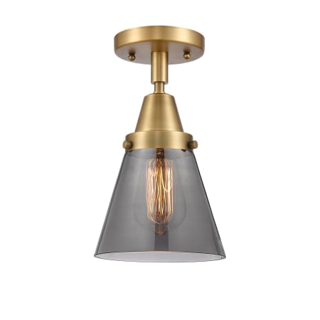 A large image of the Innovations Lighting 447-1C-10-6 Cone Semi-Flush Brushed Brass / Plated Smoke