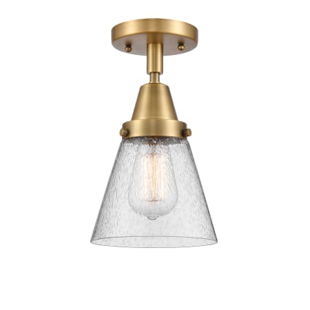 A large image of the Innovations Lighting 447-1C-10-6 Cone Semi-Flush Brushed Brass / Seedy