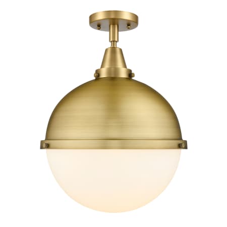 A large image of the Innovations Lighting 447-1C-18-13 Hampden Semi-Flush Brushed Brass / Matte White