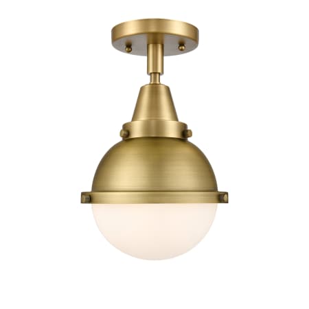 A large image of the Innovations Lighting 447-1C-11-7 Hampden Semi-Flush Brushed Brass / Matte White