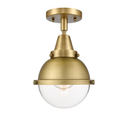 A large image of the Innovations Lighting 447-1C-11-7 Hampden Semi-Flush Brushed Brass / Clear