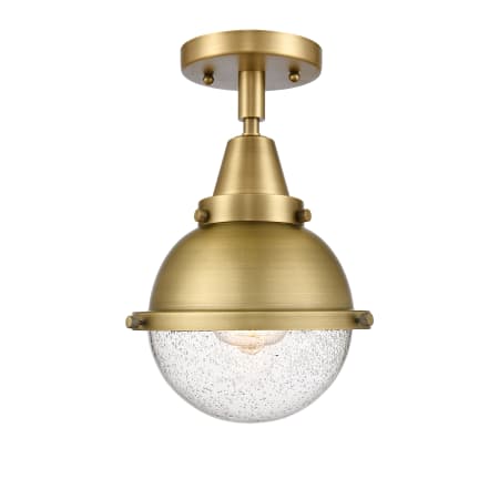 A large image of the Innovations Lighting 447-1C-11-7 Hampden Semi-Flush Brushed Brass / Seedy