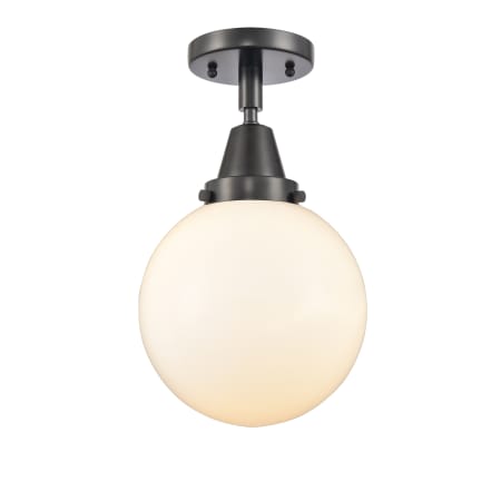 A large image of the Innovations Lighting 447-1C-13-8 Beacon Semi-Flush Matte Black / Matte White