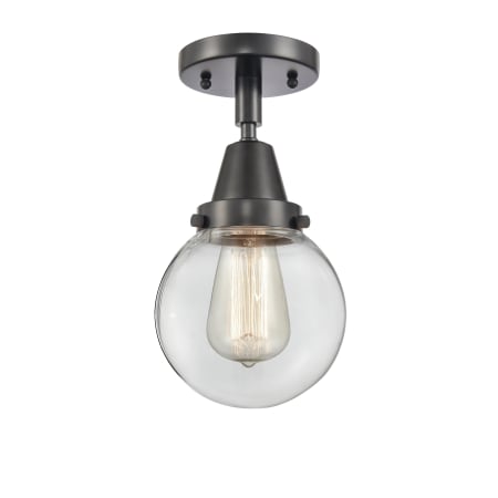 A large image of the Innovations Lighting 447-1C-11-6 Beacon Semi-Flush Matte Black / Clear