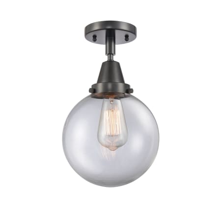 A large image of the Innovations Lighting 447-1C-13-8 Beacon Semi-Flush Matte Black / Clear