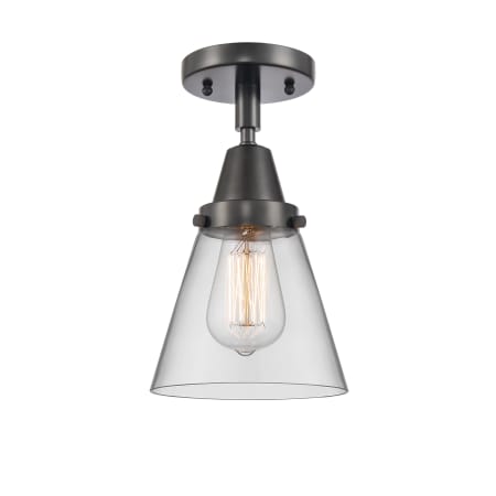 A large image of the Innovations Lighting 447-1C-10-6 Cone Semi-Flush Matte Black / Clear