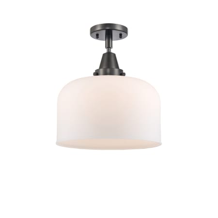 A large image of the Innovations Lighting 447-1C-13-12-L Bell Semi-Flush Matte Black / Matte White