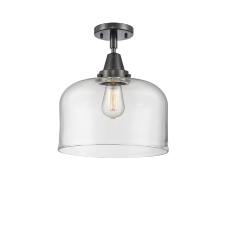 A large image of the Innovations Lighting 447-1C-13-12-L Bell Semi-Flush Matte Black / Clear