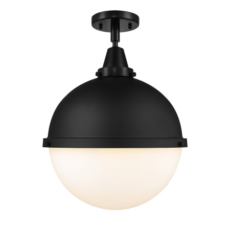 A large image of the Innovations Lighting 447-1C-18-13 Hampden Semi-Flush Matte Black / Matte White