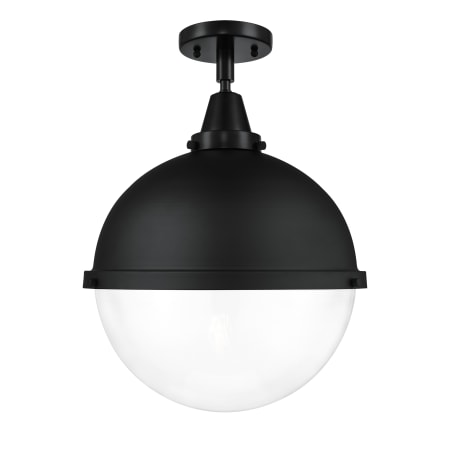 A large image of the Innovations Lighting 447-1C-18-13 Hampden Semi-Flush Matte Black / Clear