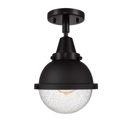 A large image of the Innovations Lighting 447-1C-11-7 Hampden Semi-Flush Matte Black / Seedy