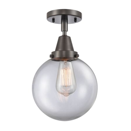 A large image of the Innovations Lighting 447-1C-13-8 Beacon Semi-Flush Oil Rubbed Bronze / Clear