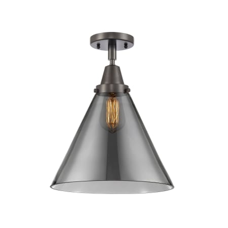 A large image of the Innovations Lighting 447-1C-16-12-L Cone Semi-Flush Oil Rubbed Bronze / Plated Smoke