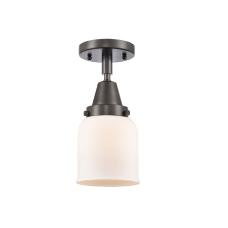 A large image of the Innovations Lighting 447-1C-10-5 Bell Semi-Flush Oil Rubbed Bronze / Matte White