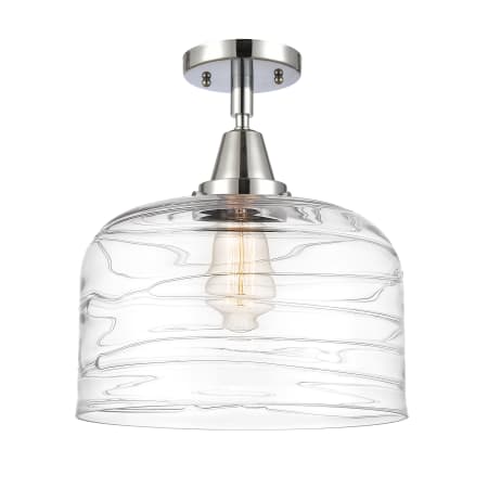 A large image of the Innovations Lighting 447-1C-13-12-L Bell Semi-Flush Polished Chrome / Clear Deco Swirl