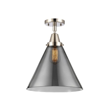 A large image of the Innovations Lighting 447-1C-16-12-L Cone Semi-Flush Polished Nickel / Plated Smoke