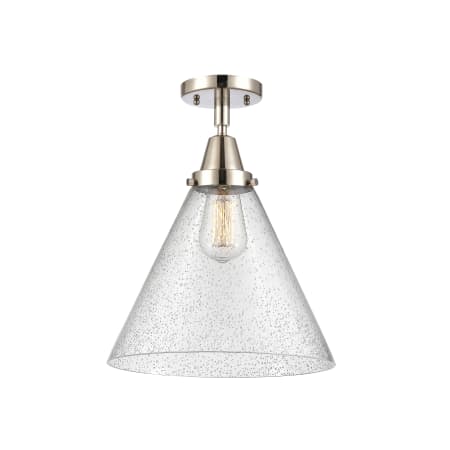 A large image of the Innovations Lighting 447-1C-16-12-L Cone Semi-Flush Polished Nickel / Seedy